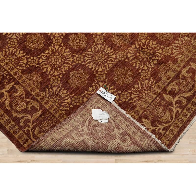 Hand Knotted Brown, Tan 100% Wool Traditional Oriental Area Rug - 6' 2'' x 8' 5''