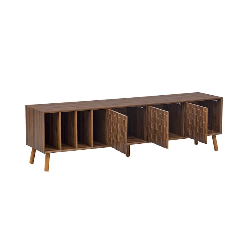 TV Stand with Sliding Doors and Shelves, Entertainment Center with Storage, Media Console Table with 5 Solid Wood Legs
