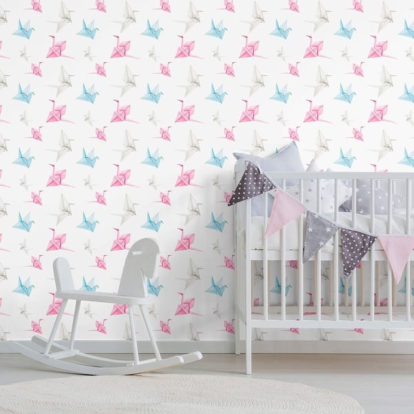 White and Pink Asian Themed Peel and Stick Removable Wallpaper 9390