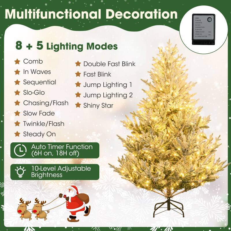 Costway 6/7/8 FT Artificial Christmas Tree with 762/1074/1470 Flocked - See Details - White & Green