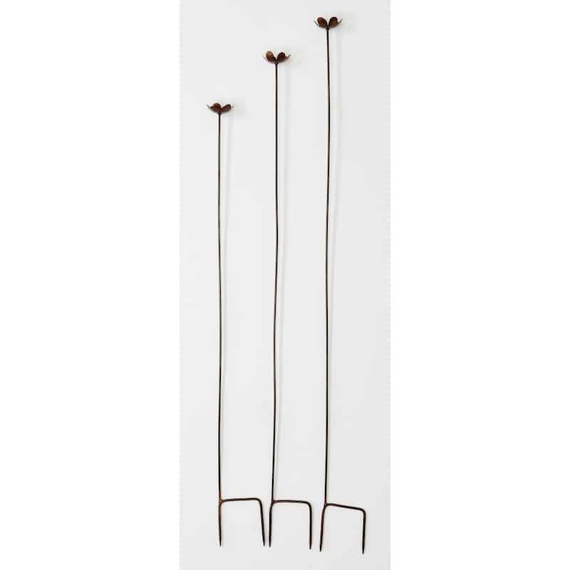 2" Iron Flower on 39", 36", 33" Yard Stake, Set of 3