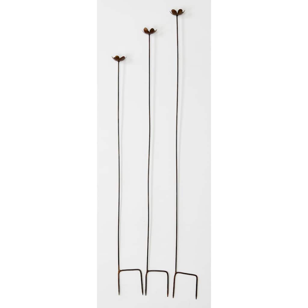 2" Iron Flower on 39", 36", 33" Yard Stake, Set of 3