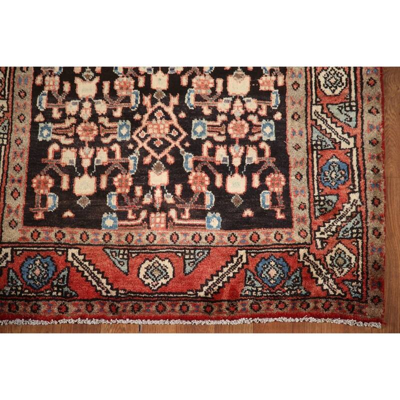 Hand Knotted Oriental 100% Wool Carpet Traditional Geometric Black Mahal Runner Rug - 9' 5'' X 3' 3''