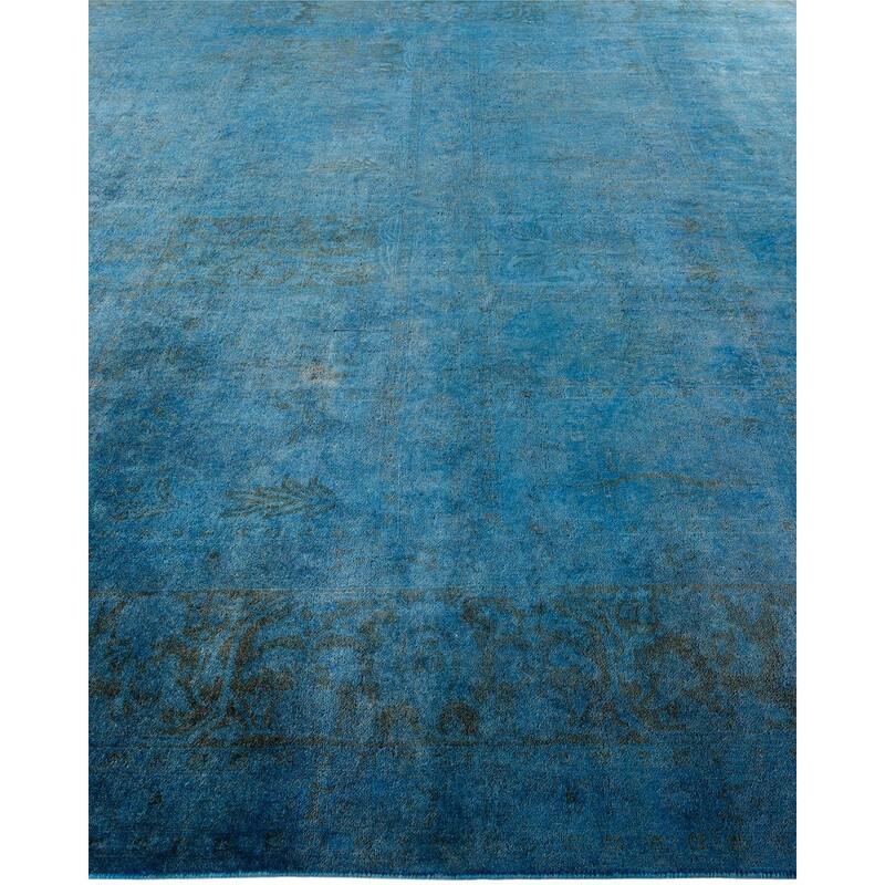 Overton Hand Knotted Wool Vintage Inspired Modern Contemporary Overdyed Blue Area Rug - 9' 2" x 12' 2"