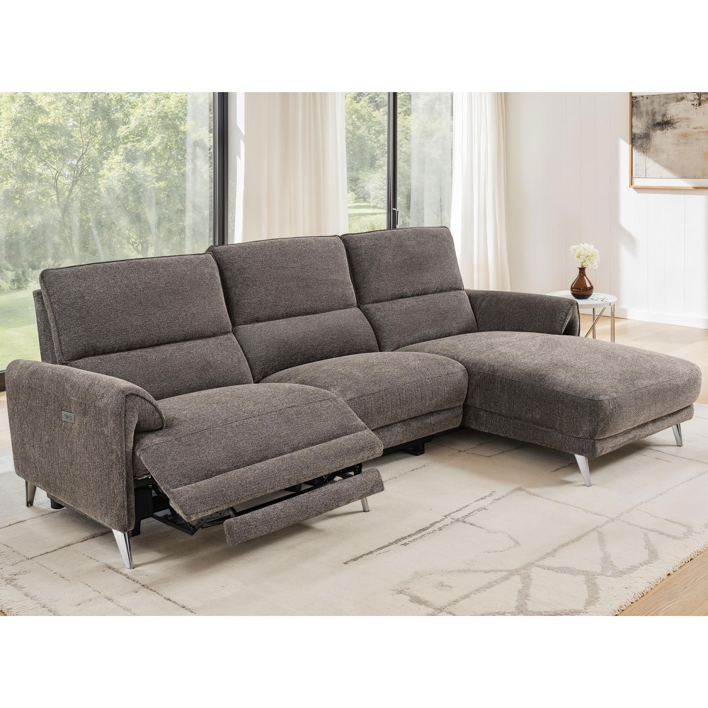 Furniture of America Pirel Modern Chenille L-Shaped Sectional Recliner with Chaise and USB Ports