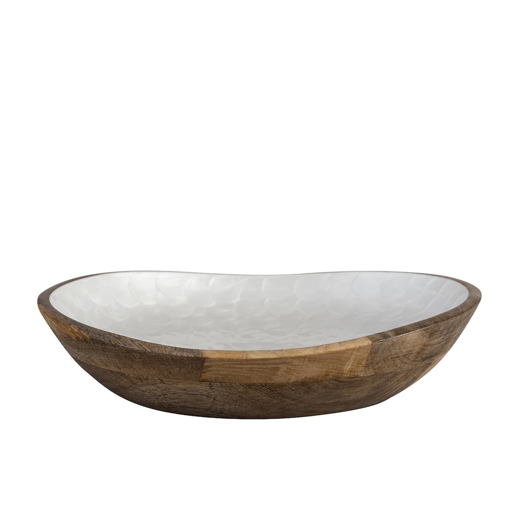 Mang Wood Bowl With White Pearl Enamel