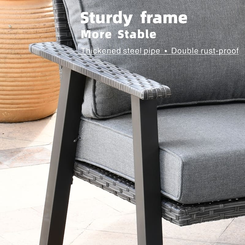 OVIOS Outdoor 3-piece Wicker Sectional Sofa Set With Ottoman Steel Frame