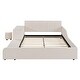 preview thumbnail 6 of 14, Full Size Upholstered Mother & Child Platform Bed w/ Bedside Desk & Little Round Stool