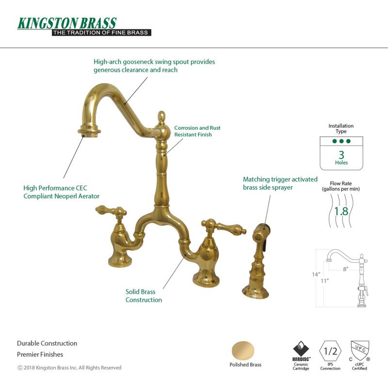 English Country Kitchen Bridge Faucet with Brass Sprayer