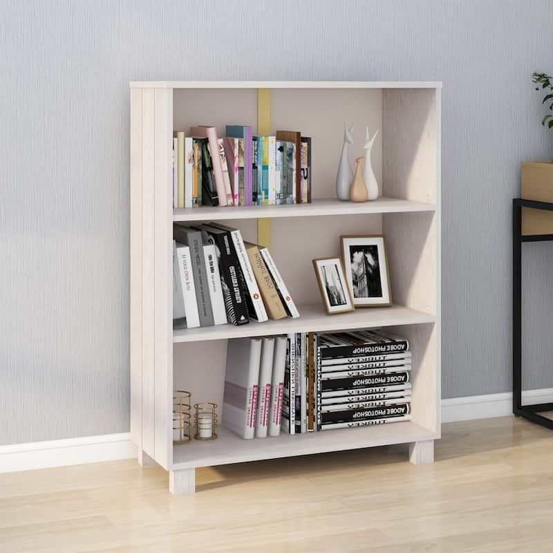 vidaXL Bookshelf Book Rack Bookcase Book Cabinet HAMAR White Solid Wood Pine - 33.5"x13.8"x13.8"