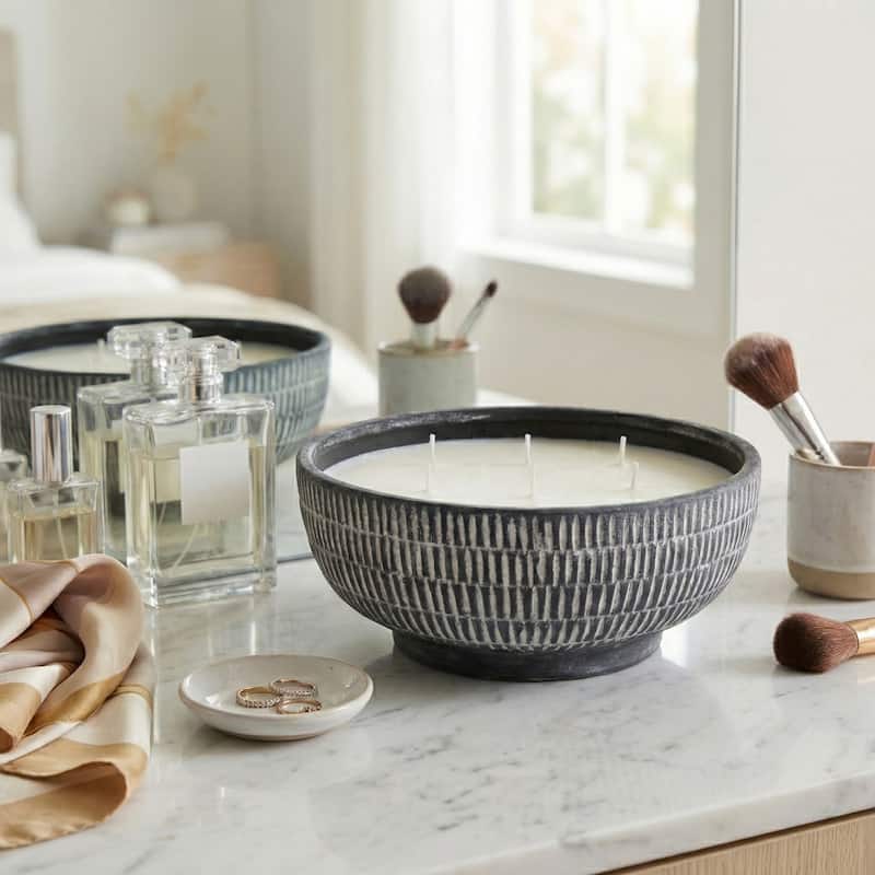 Decorative Textured Ceramic Neroli and Basil Scented Candle