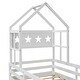 preview thumbnail 15 of 28, Twin Size House Platform Bed with 1 Storage Drawer and Guardrail, Solid Wood Kids Bed Frame with House-Shaped Headboard & Ladder