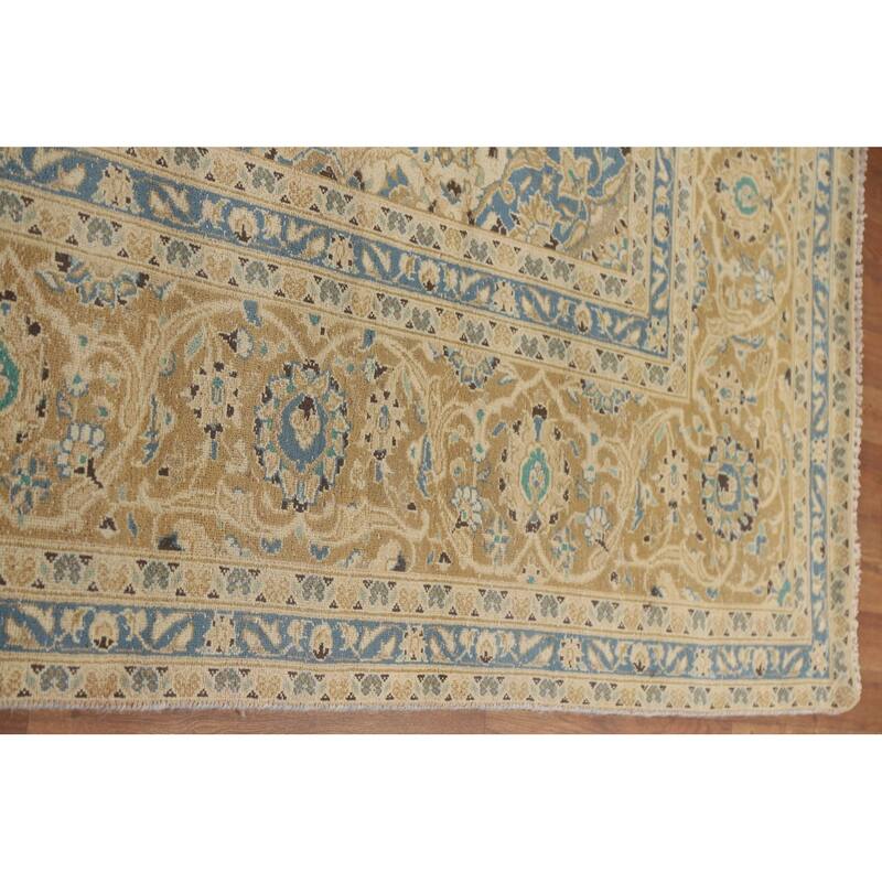Hand Knotted Oriental 100% Wool Carpet Traditional Floral Beige & Ivories Kashan Area Rug - 13' 3'' X 9' 8''