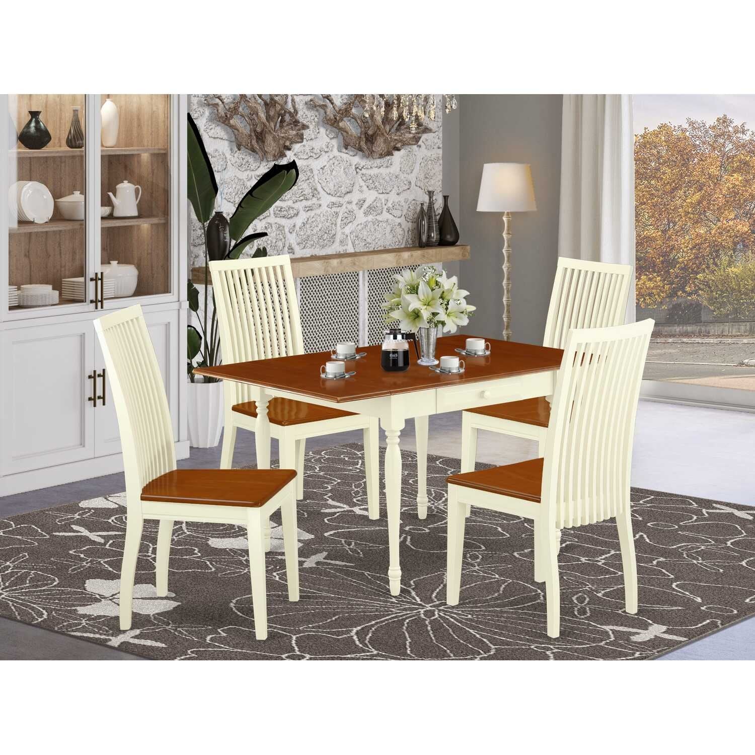 5-Piece Buttermilk and Cherry Solid Wood Top - Dining Room Set - Seats 4