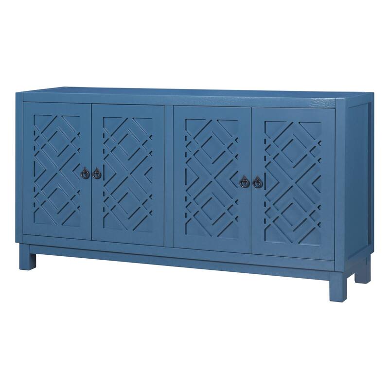 Large Storage Space Sideboard, 4 Door Buffet Cabinet with Pull Ring Handles