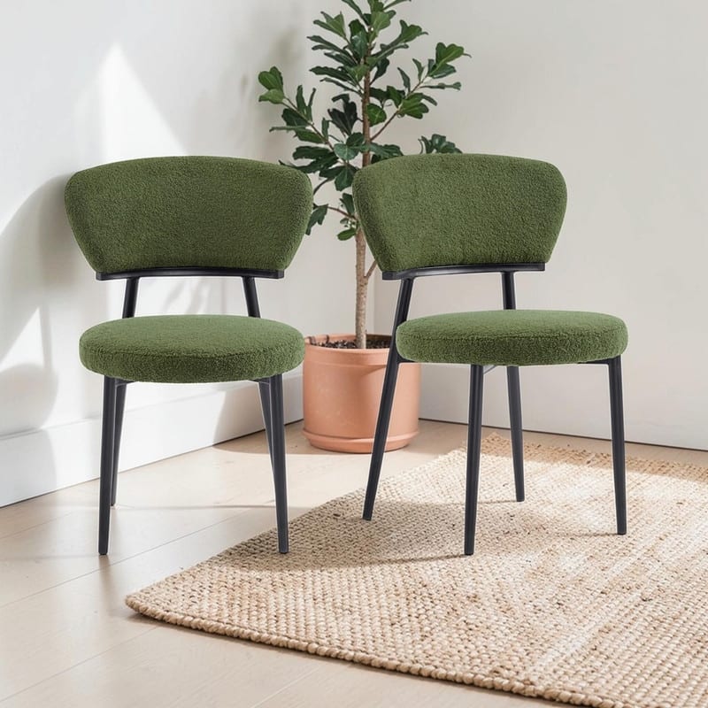 Set of 2 Modern Upholstered Arm Dining Chairs with Metal Legs, Soft Padded Seat & Backrest