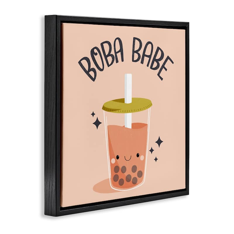 Stupell Boba Babe Bubble Tea Framed Floater Canvas Wall Art Design By Sarah Hickman