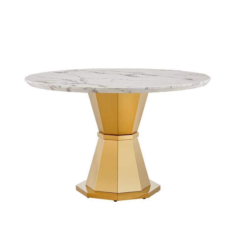 GDFStudio - Jane Series 47" Round Marble Dining Table and Stainless Steel Base for Dining Room, Kitchen
