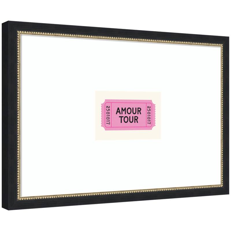 Kate and Laurel Pink Poster Retro Ticket Print, Amour Tour Decor, Girly Wall Art, French Poster by Lucky Guava Framed Art Print