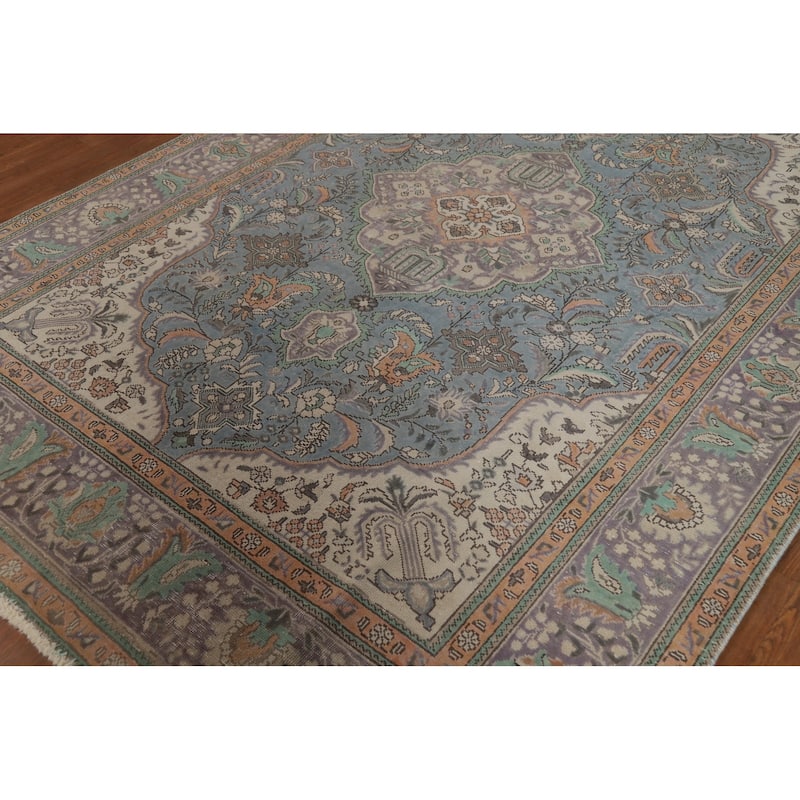 Blue Tabriz Persian Area Rug Hand-Knotted Bedroom Wool Carpet - 6'9"x 9'5"