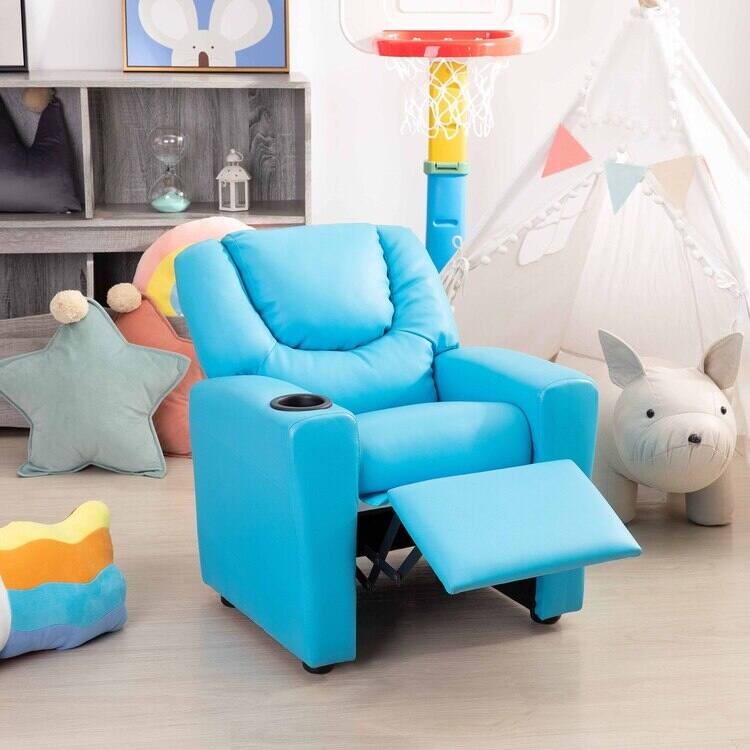 Pushback Kids Recliner Chair with Footrest & Cup Holders - Ultimate Comfort for Toddlers