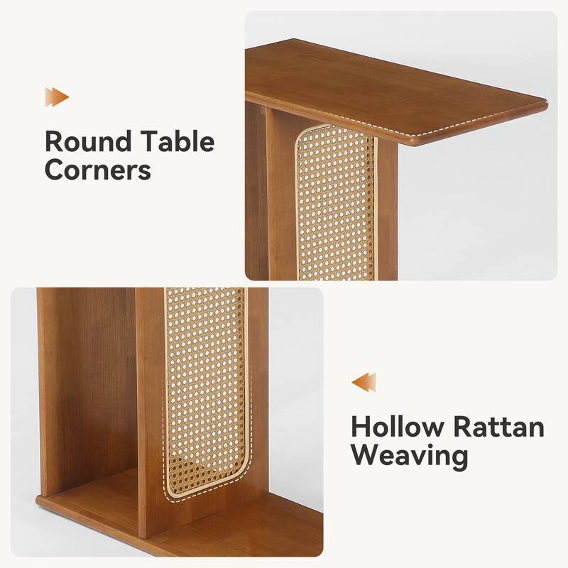 Solid Wood End Table C-Shaped Side Table for Couch