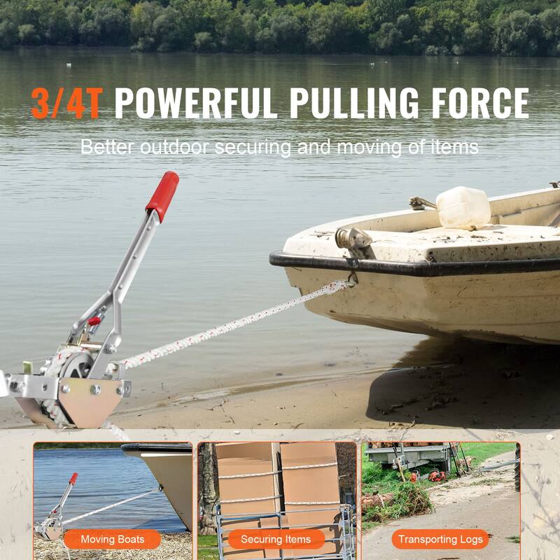 UIMOSO Rope Puller, 3/4 Ton (1,653 lbs) Pulling Capacity, with 100' of 0.6" dia. Rope, 2 Hook, Come Along Winch