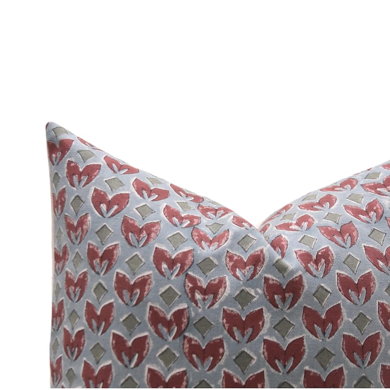 Fabdivine Hand Block Print Pillowcase in Cotton for Hotel Floral Cushion Cover Farmhouse Throw Décor, Coastal Tulip