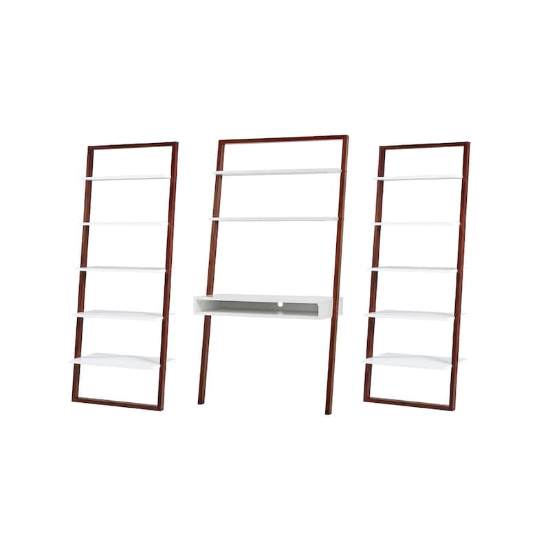 Ranell Leaning Ladder Shelves by iNSPIRE Q Modern - (2) Leaning Bookcases and (1) Leaning Desk - Espresso and White Finish