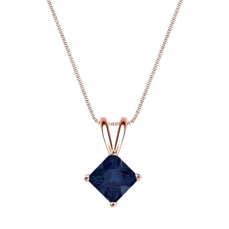 Auriya 14k Gold Princess-cut Sapphire Solitaire Necklace 3/4ct TW