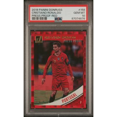 Cristiano Ronaldo 2018 Panini Donruss Press Proof Red Soccer Card #158 PSA 10 - 8'6" x 11'6"