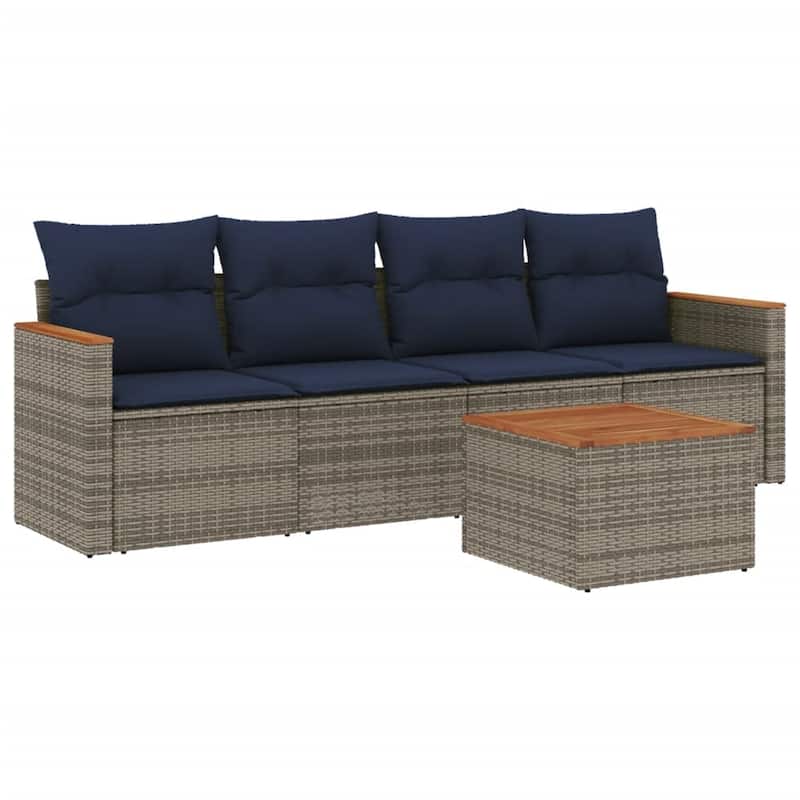 vidaXL Patio Sofa Set with Cushions Outdoor Conversation Furniture Poly Rattan - 21.7x 24.4x 27.2