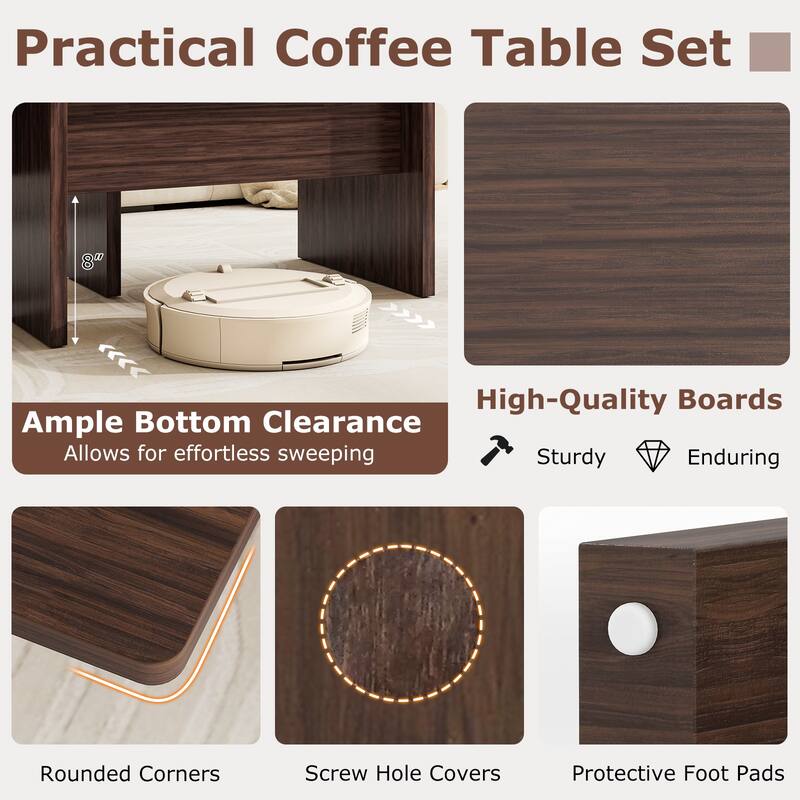 Gymax Modular Coffee Table Set of 2 L Shaped Center Tables for Home