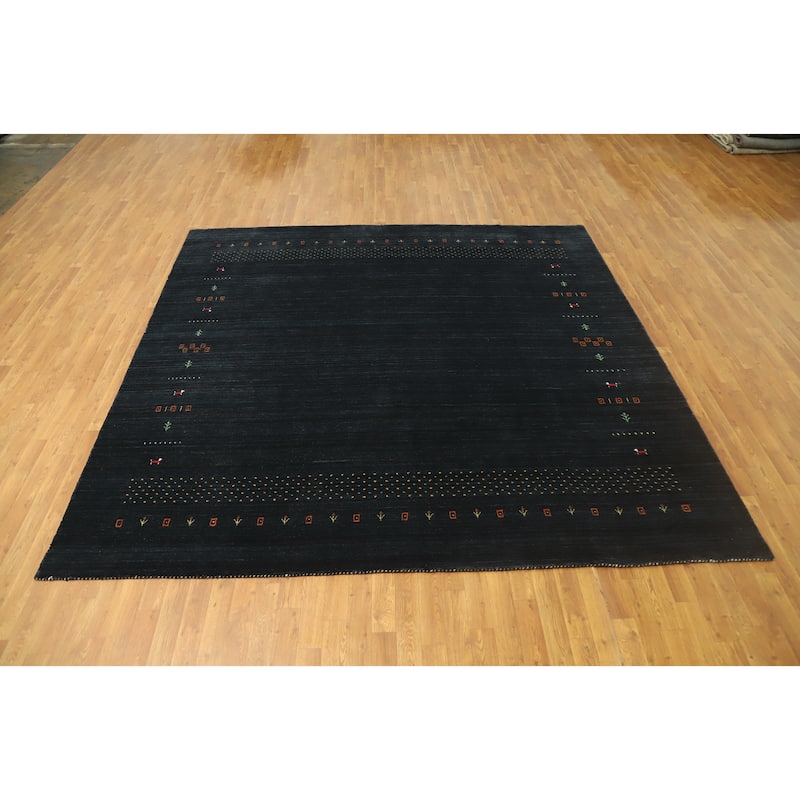 Hand Knotted Oriental 100% Wool Carpet Tribal Animal Pictorial Navy Blue & Blues Gabbeh Area Rug - 8' 11'' X 9' 1''