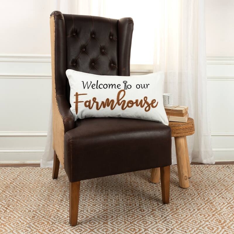 Rizzy Home Welcome to our Farmhouse Throw Pillow - Accent - Polyester - Natural - Single