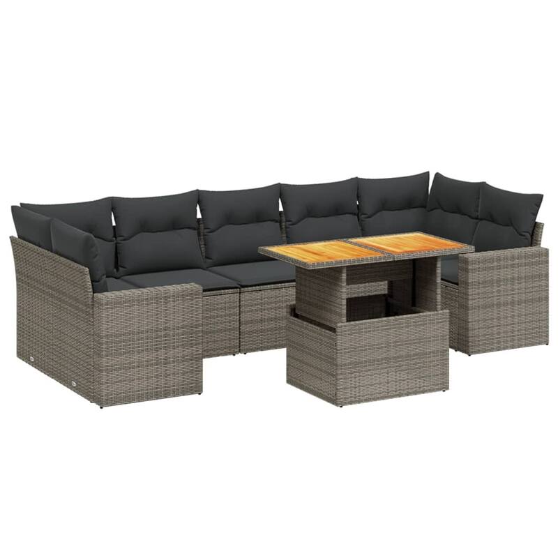 vidaXL Patio Sofa Set with Cushions Modular Outdoor Seating 8 Piece Poly Rattan - 21.7 x 39.4 x 28.7