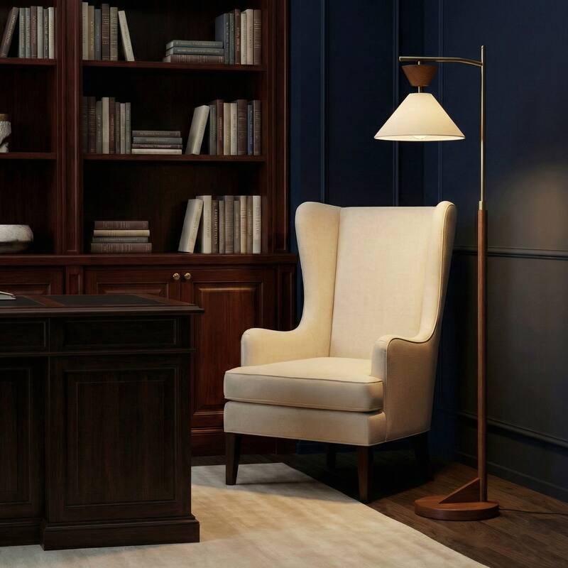 Alexis Mid-Century Modern Wooden Floor Lamp with Linen Shade