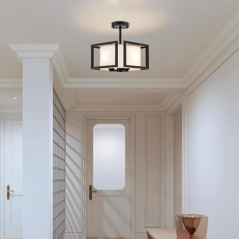 Modern ceiling light black drum light metal+farbic hallway light