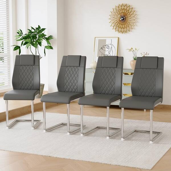 Set of 4 Modern Dining Chairs with Metal Legs and Faux Leather Cushion ...