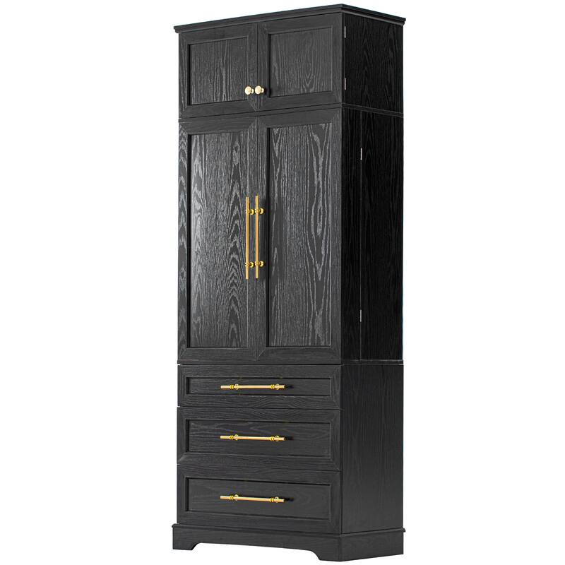 Freestanding Pantry Cabinet, Tall Storage Cupboard with 8 Door Shelves, 3 Adjustable Shelves, 3 Large Drawers, Kitchen Hutch