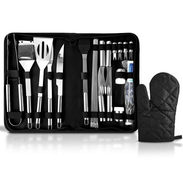 Cheer Collection 28 Piece BBQ Grilling Set - Stainless Steel Barbecue Grill Tool Set with Zippered Storage Case