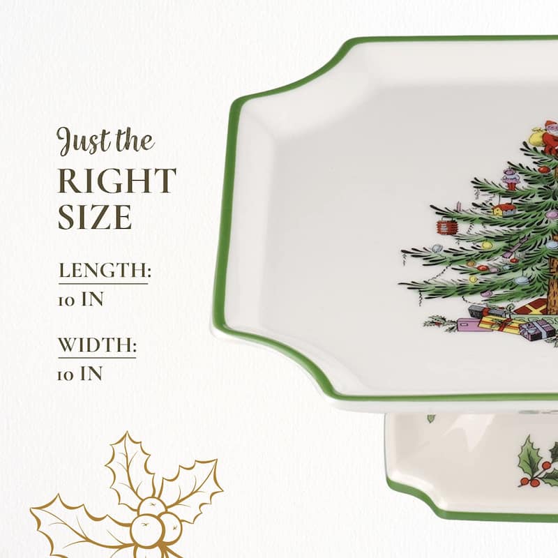 Spode Christmas Tree Footed Square Cake Plate