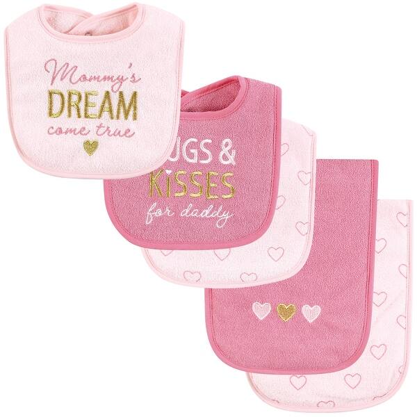 slide 1 of 1, Hudson Baby Infant Girl Cotton Terry Bib and Burp Cloth Set, Mom Dad Dream, One Size - Mom Dad Dream - One Size One Size - Mom Dad Dream