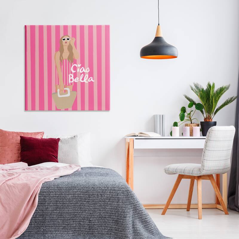 Stupell Pink Striped Glam Girl Canvas Wall Art Design By Chen Alyesh
