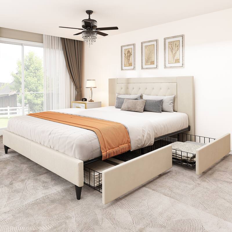 Velet Upholstered Headboard Storage Bed Frame