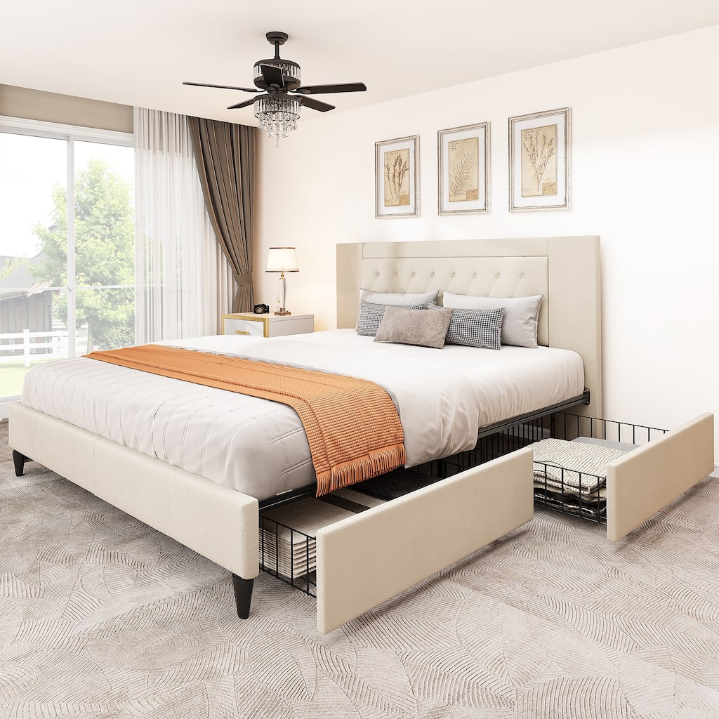 Velet Upholstered Headboard Storage Bed Frame