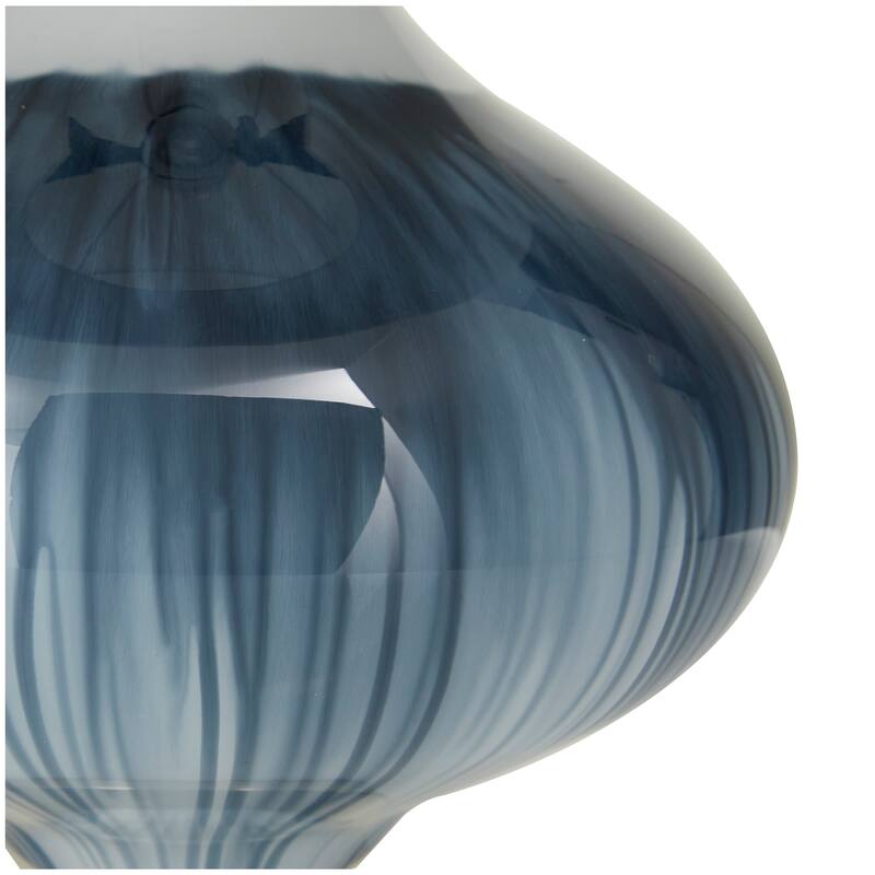 Blue Glass Gourd Style Base Room Table Lamp with Drum Shade