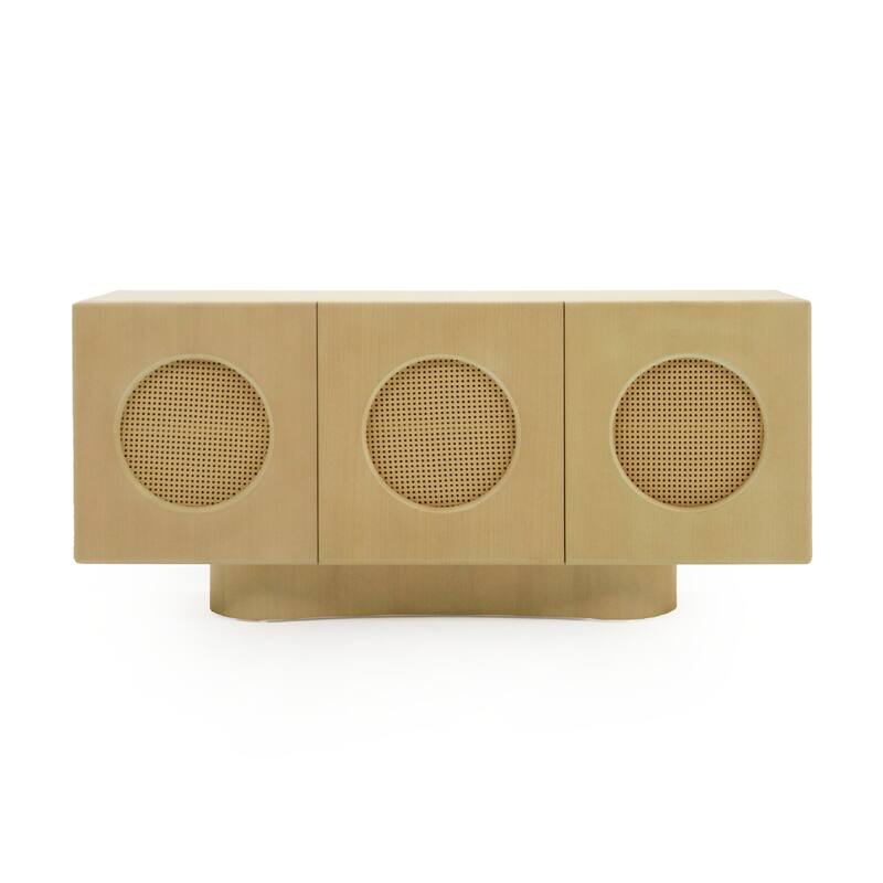 Noe Aky Sideboard Buffet Cabinet, 3 Doors w Rattan Fronts, Brown, 70 Inch