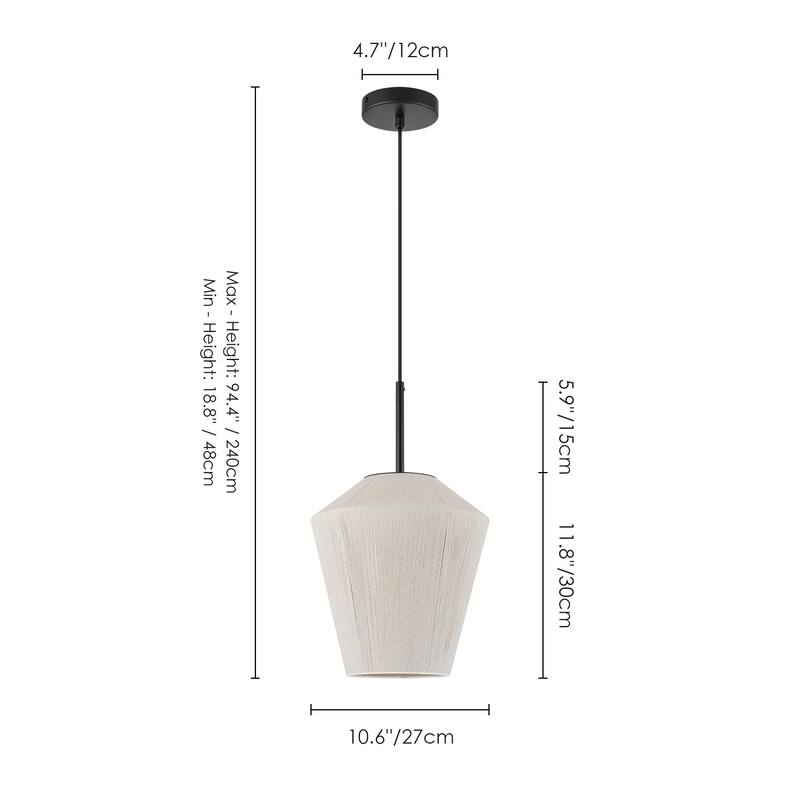 1-Light Modern Farmhouse Handwoven Rope Pendant Light for Kitchen Island - 10.6 in. W x 11.8 in. H