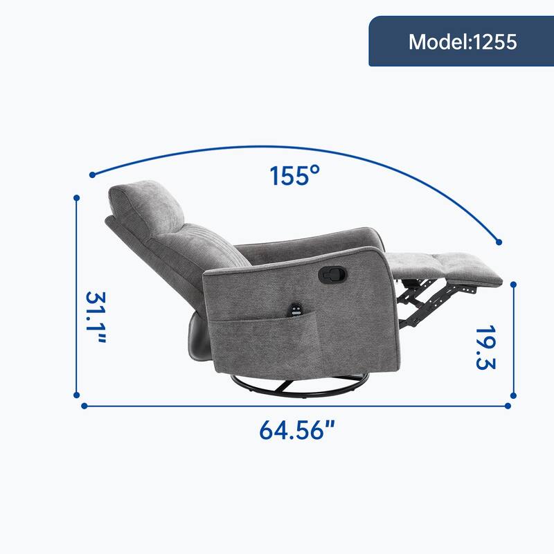 Heat Massage Manual Recliner Chair with Rocker and Swivel in Fabric for Living Room